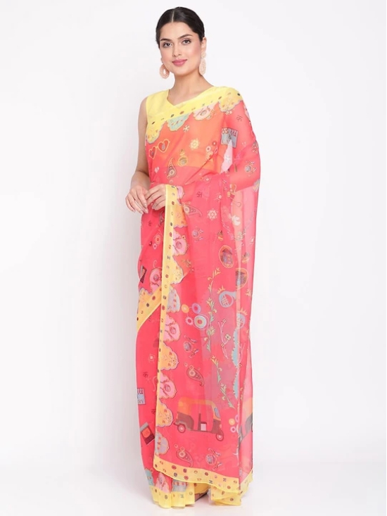 Pink & Yellow Quirky Print Saree