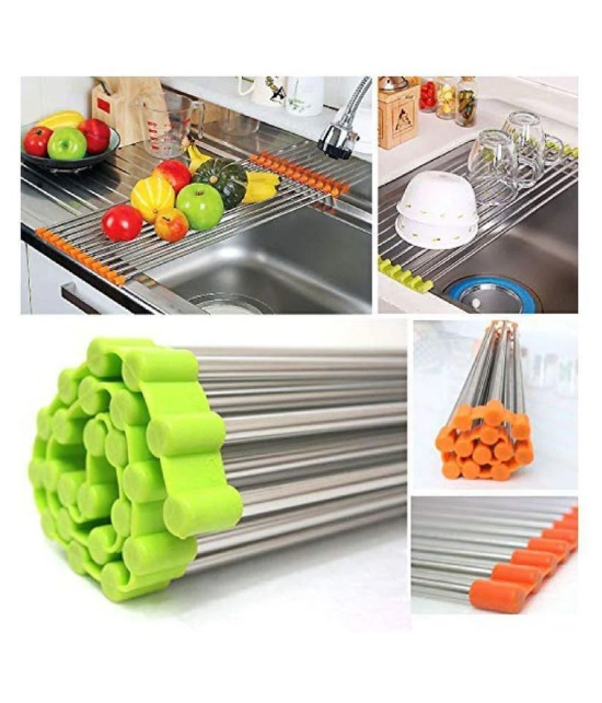 Masvi Enterprise Stainless Steel Kitchen Sink Crockery Vegetable Wash Drainer Utensils Drain Rack - Assorted