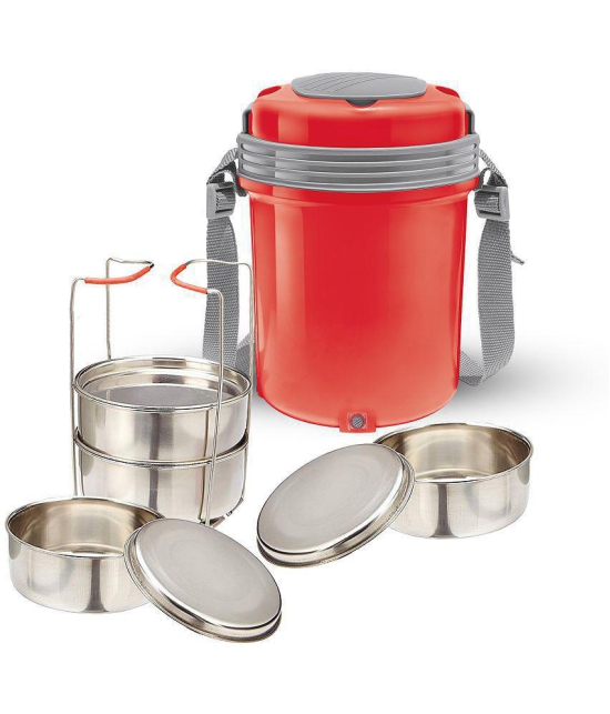 Milton Electron Stainless Steel Tiffin Box Set, 360 ml/158 mm, Set of 4, Red