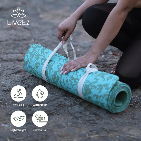 LiveEZ Anti-Skid Lightweight with perfect grip EVA Yoga Mat for Men and Women with Strap (6mm,Teal & Army Green color)