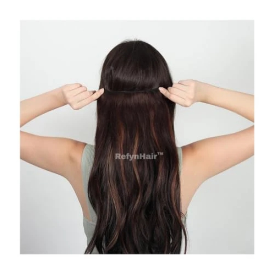 RefynHair - Clip In (3 Clip) Hair Extension | 18 Inch | 30 Gr | Medium Brown | Premium Remy 100% Human Hair - Natural Look & Feel | Long Lasting Value | Boosts Confidence | Clip On