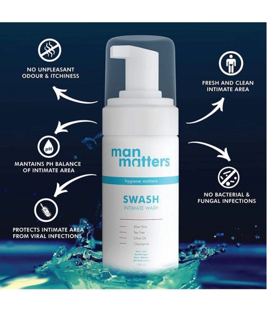 Man Matters Intimate Wash for Men- Anti Bacterial, Anti Itch 120ml | pH Balanced Intimate Hygiene Wash with Aloe Vera, Tea Tree