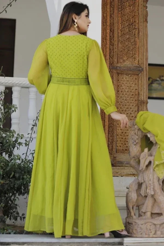 Green Hand Block Printed Anarkali Set M