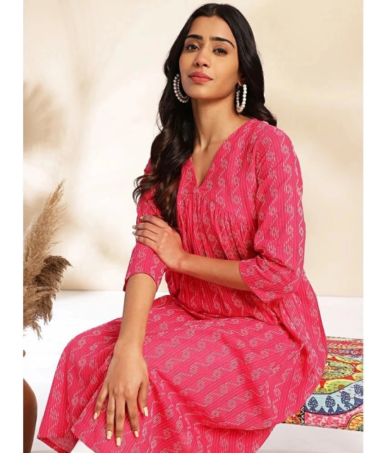 Janasya Cotton Printed A-line Womens Kurti - Pink ( Pack of 1 ) - None