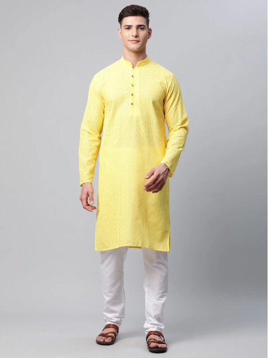 Jompers Mens Embroiderd Kurta Pajama-S / Yellow