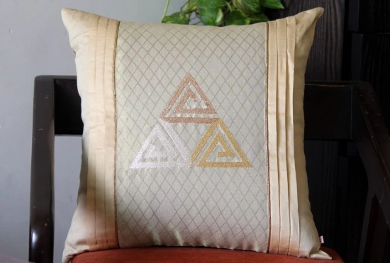 Naturally Neutral Metallic Zari Embroidery Mix N Match Cream Cushion Cover Size 16x16