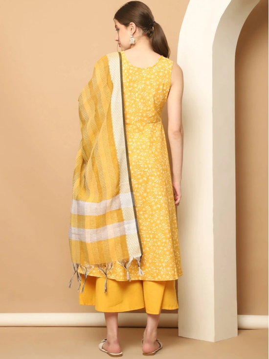 Printed yellow flared kurta pallazos dupatta set-M / Yellow