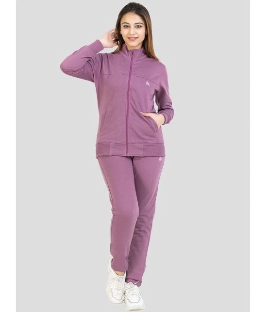 YHA Purple Fleece Solid Tracksuit - Pack of 2 - None