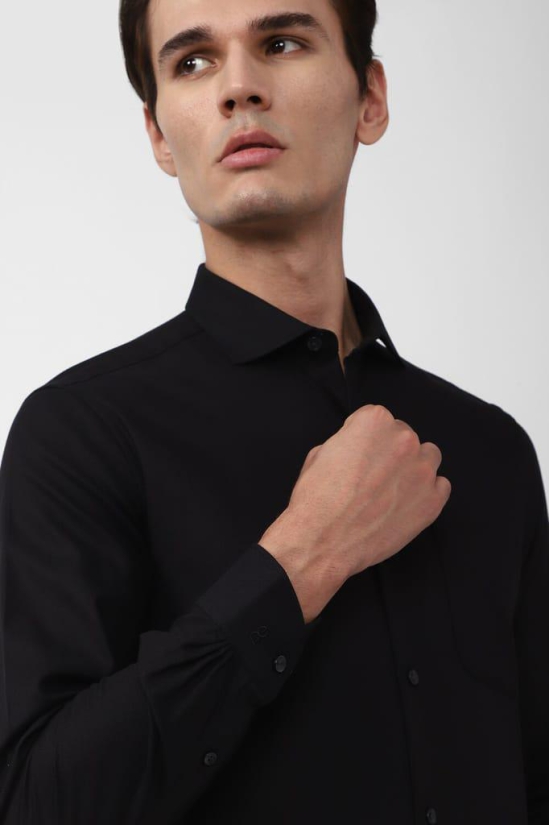 Men Black Slim Fit Formal Full Sleeves Formal Shirt