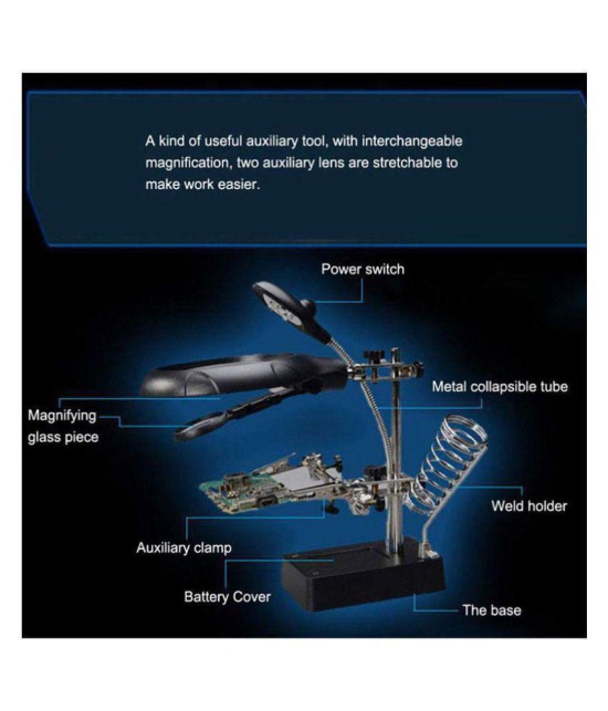 Magnifier with Magnifying Glass, Soldering Iron Helping Hand Holder Tool Stand, LED Light and Clamps to Hold PCB Includes Power Supply