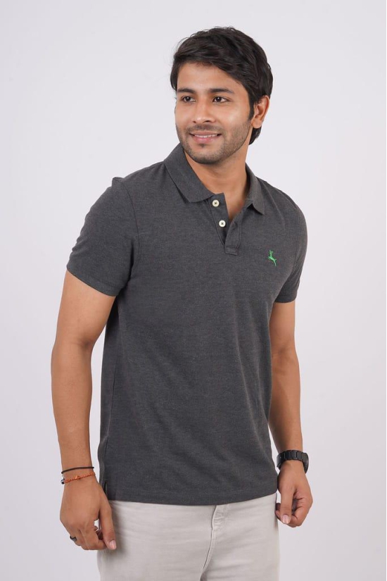 Men's Charcoal Melange Embroidery Polo T-Shirt