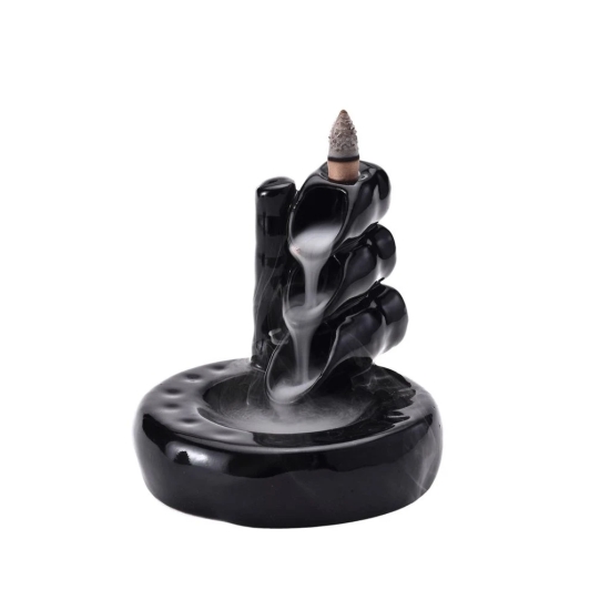 Bodhi House Ceramic Smoke Dropping Fountain Backflow Incense Holder With 20 Incense Cones |Home Decor, Gift | Incense Burner Decorative Showpiece | Aromatherapy (Garden), Black