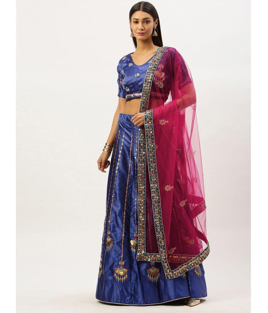 Om Shantam Sarees Blue,Pink Silk Blends Chaniya Choli Semi Stitched Lehenga Single - Free Size