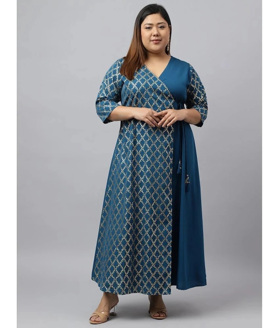 Janasya Crepe Checks Angrakha Womens Kurti - Teal ( Pack of 1 ) - None