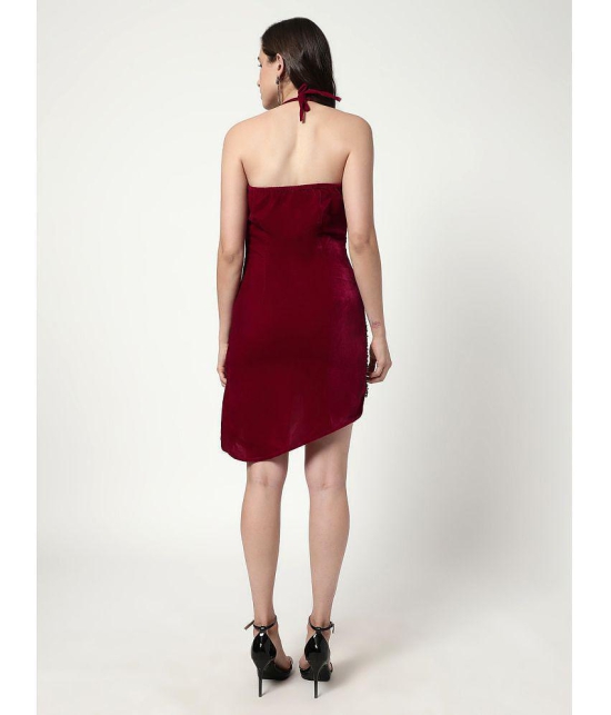 Zima Leto Velvet Embellished Mini Womens Bodycon Dress - Maroon ( Pack of 1 ) - None