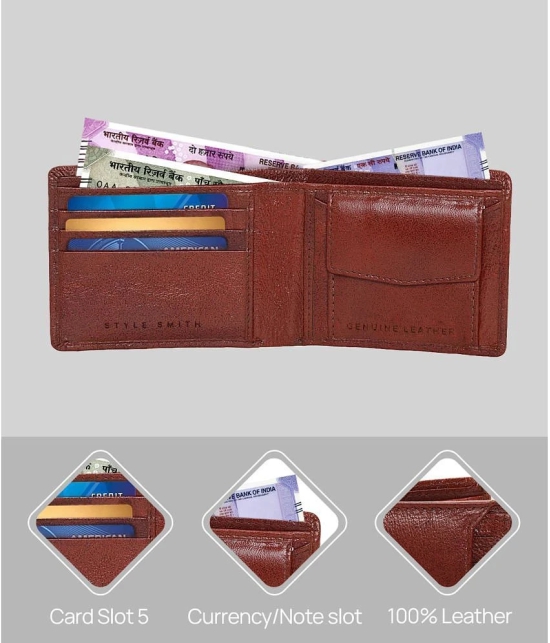 Style Smith 100% Leather Brown Bi-Fold Wallet For Men - Brown