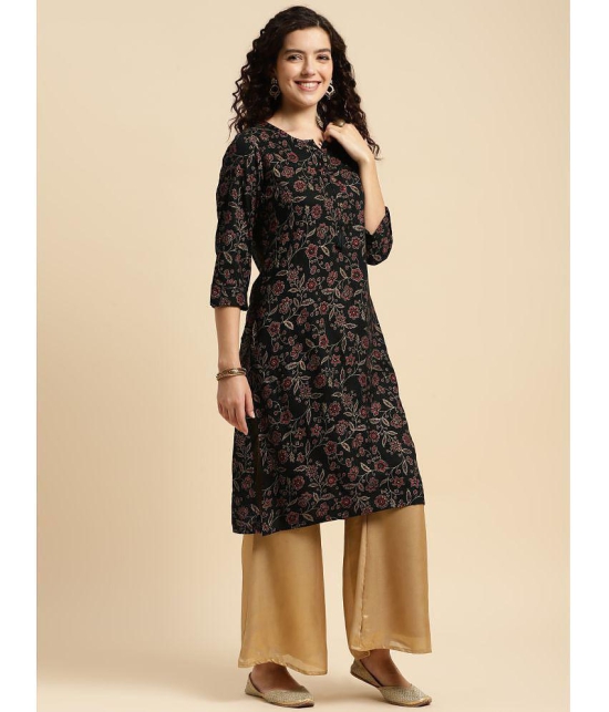 Rangita Women Rayon Black Printed Knee Length Straight Kurti - None