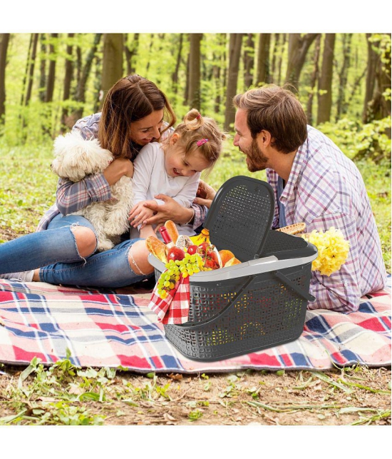 Milton Pluto Picnic Basket with Two Side Opening Lid and with Handles, 1 Piece, (49.1 x 37.8 x 30.6 cms) Grey| Multipurpose | Toy | Clothes | Shopping | Accessories | Easy to Carry