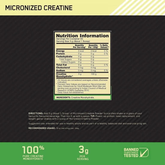 Optimum Nutrition (ON) Micronised Creatine Powder-250 G