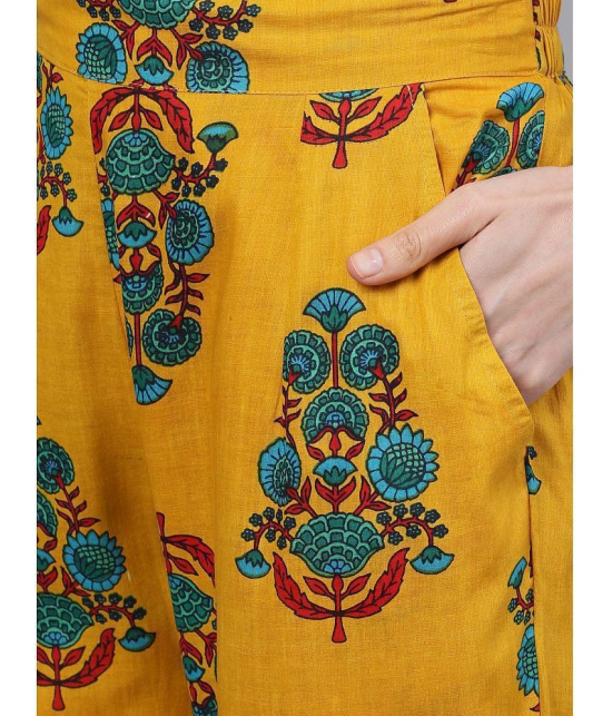 Antaran Cotton Printed Kurti With Pants Womens Stitched Salwar Suit - Yellow ( Pack of 1 ) - None