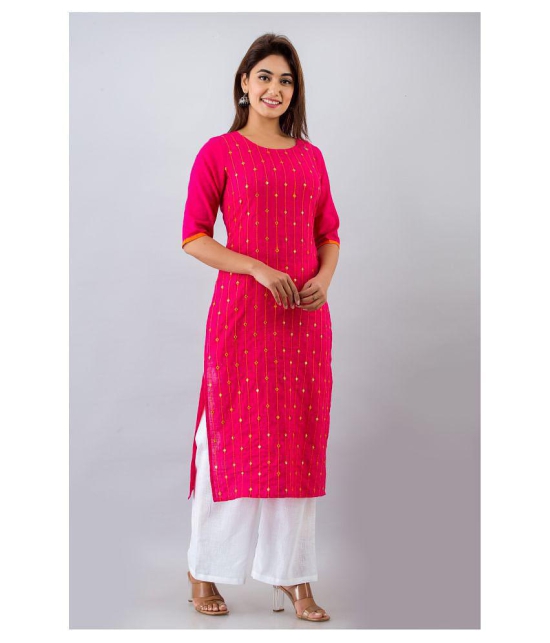 FabbibaPrints Pink Cotton Straight Kurti - M