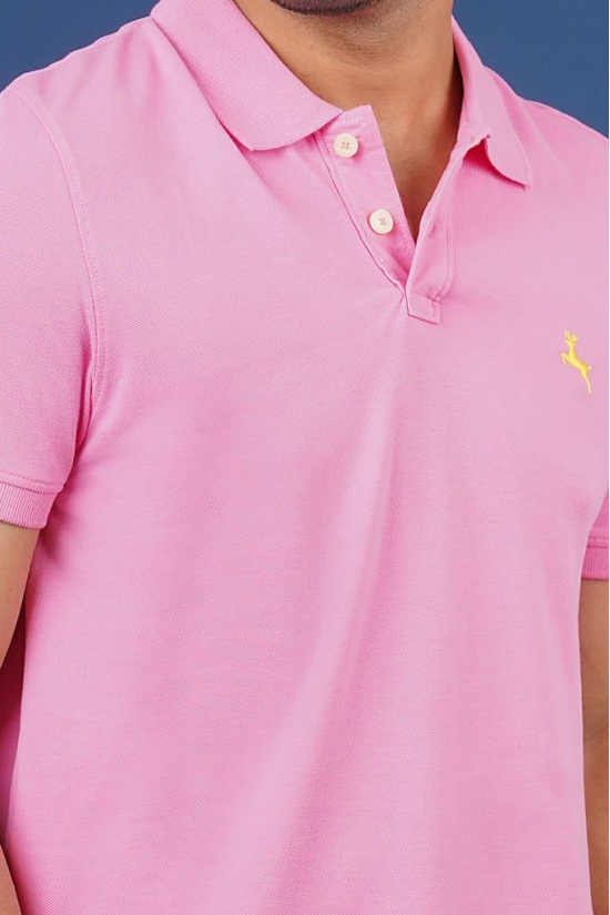 Men's Pink Embroidery Polo T-Shirt