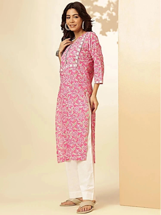 Vbuyz Cotton Printed Straight Womens Kurti - Pink ( Pack of 1 ) - None