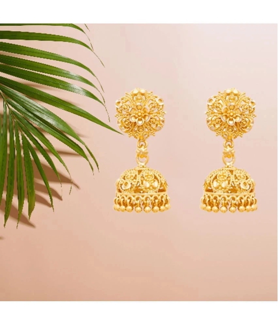 LUV FASHION Golden Jhumki Earrings ( Pack of 1 ) - Golden