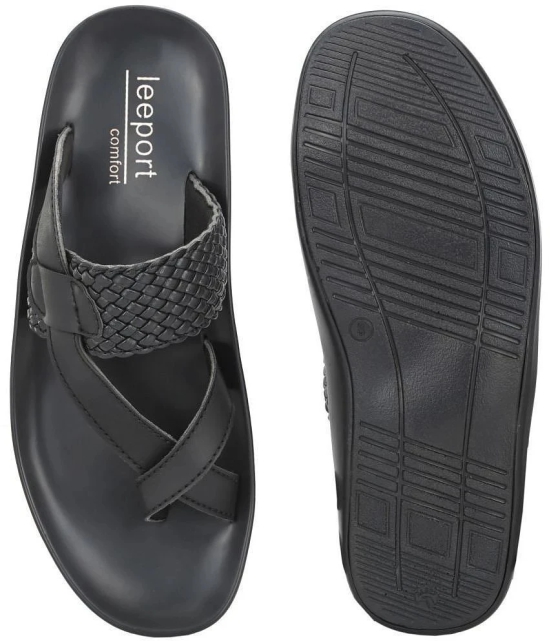 Leeport - Black Mens Leather Slipper - None