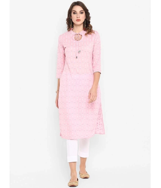 Janasya Cotton Printed Straight Womens Kurti - Pink ( Pack of 1 ) - None