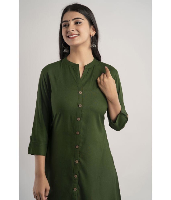 MAUKA - Green Rayon Women''s Front Slit Kurti ( Pack of 1 ) - None