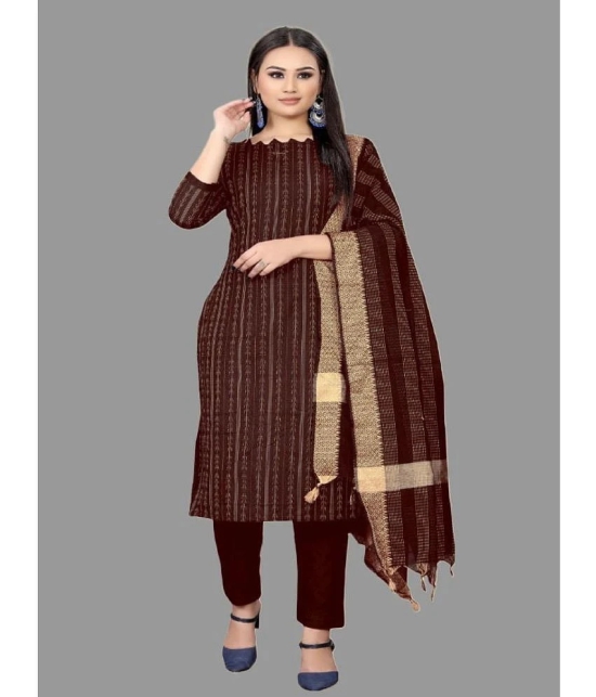 Apnisha Unstitched Cotton Striped Dress Material - Maroon ( Pack of 1 ) - Maroon