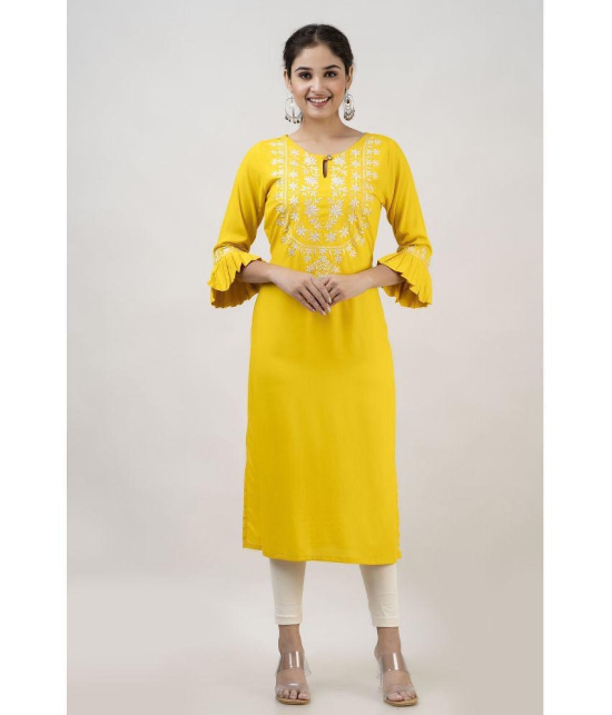 MAUKA - Yellow Rayon Women''s Straight Kurti ( Pack of 1 ) - None