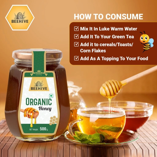 Beehive Wild Flower Honey and Organic Honey 100% Pure Natural Honey Immunity Booster | Energy Boost & a Healthy Weight Loss Weight (500 g each) Glass Jar (PACK OF 2)