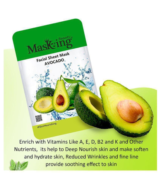 Masking Beauty Pomegranate Kiwi Avocado Potato Aloevera Face Sheet Mask 100 ml Pack of 5