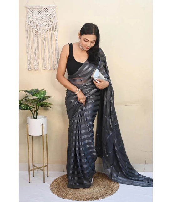 ANAND SAREES Satin Striped Saree With Blouse Piece - Grey ( Pack of 1 ) - Grey