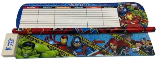 SKI Character Printed Shape Double Layer Pencil Box with Pencil,Sharpener and Scale(Iron man) Printed Pencil Case for Kids,Boys and Girls(Pack of 1)