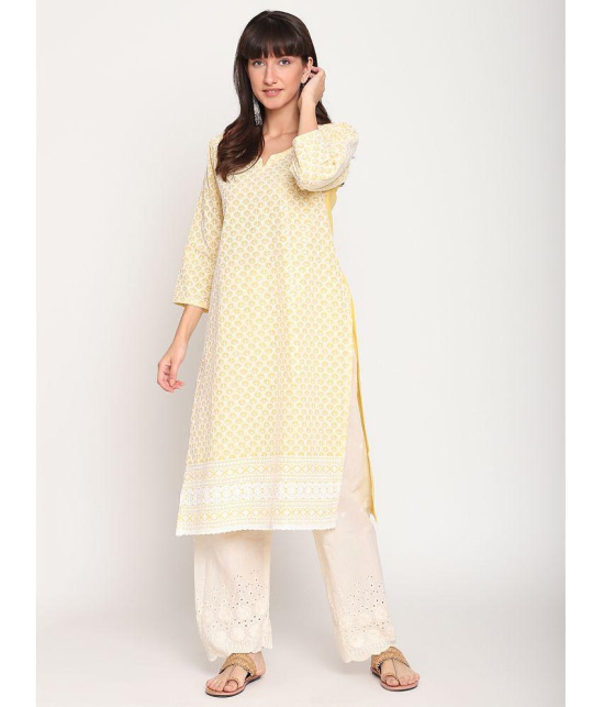 Queenley - Yellow Cotton Women's Straight Kurti ( Pack of 1 ) - M