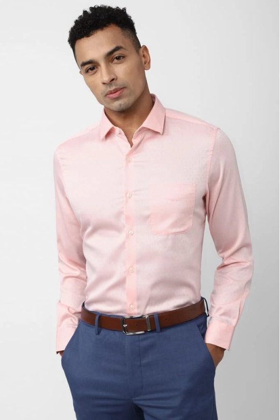 Men Peach Slim Fit Formal Full Sleeves Formal Shirt