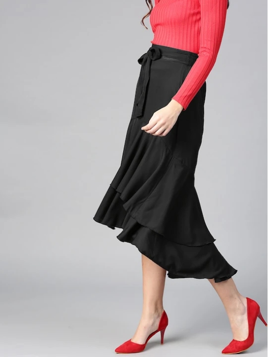 Black Ruffled Layered A-line Skirt