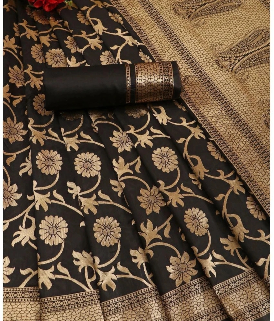 Gazal Fashions Banarasi Silk Embellished Saree With Blouse Piece - Black ( Pack of 1 ) - Black