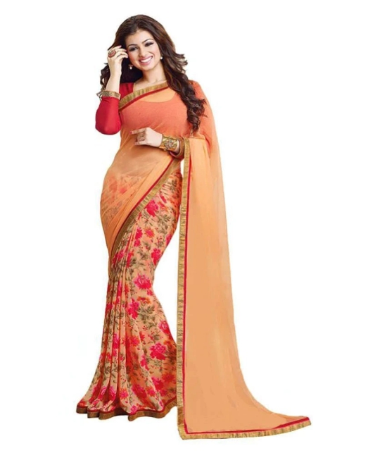 Gazal Fashions - Orange Chiffon Saree With Blouse Piece (Pack of 1)