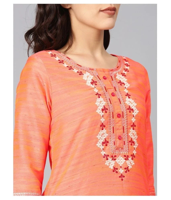 Alena Orange Polyester Straight Kurti - XS