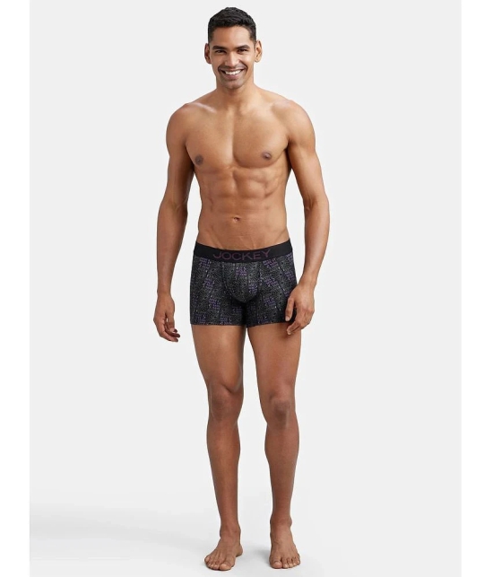 Jockey FP23 Men Super Combed Cotton Elastane Stretch Printed Trunk - Black & Plum - None