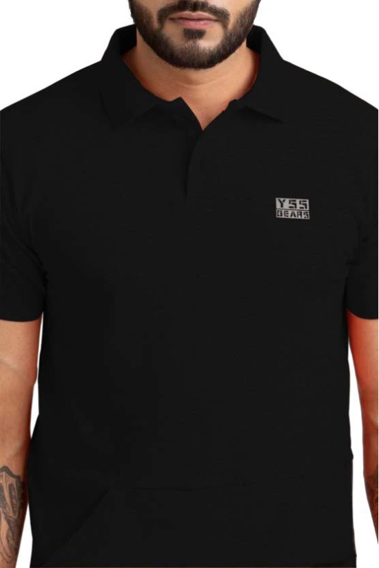 Men Solid Polo Neck Polyester Black T-Shirt