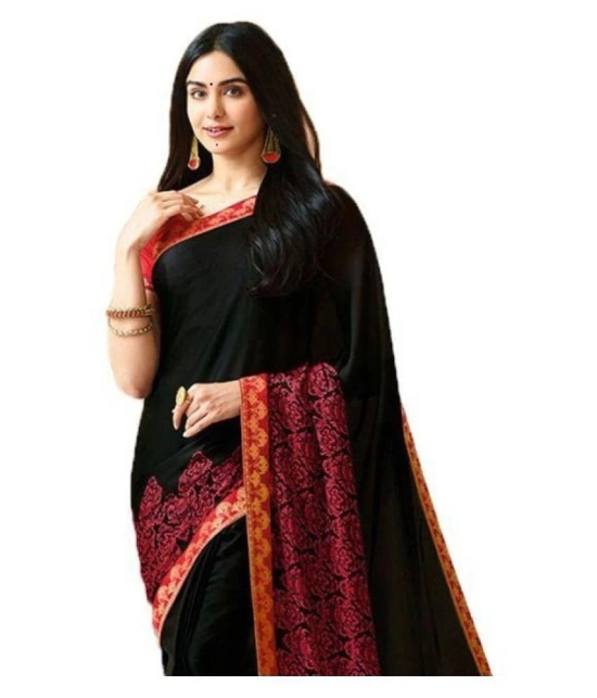 Gazal Fashions - Black Chiffon Saree With Blouse Piece (Pack of 1)