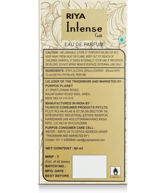 Riya Intense Gold Eau De Parfum (EDP) For Unisex 80 ( Pack of 1 )