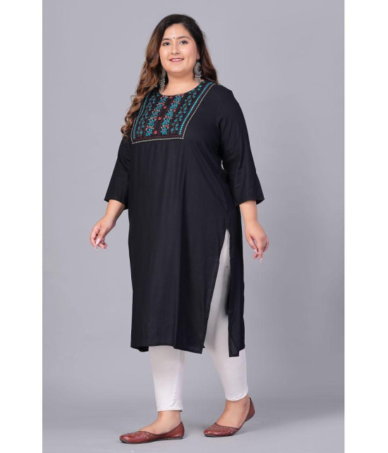 Preksha Rayon Embroidered Straight Women's Kurti - Black ( Pack of 1 ) - None