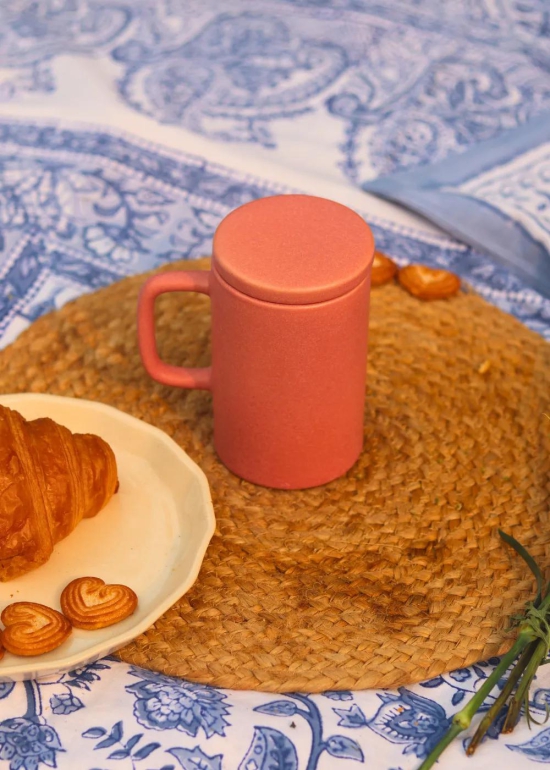 Rosy Pink Mug With Lid-Set of four