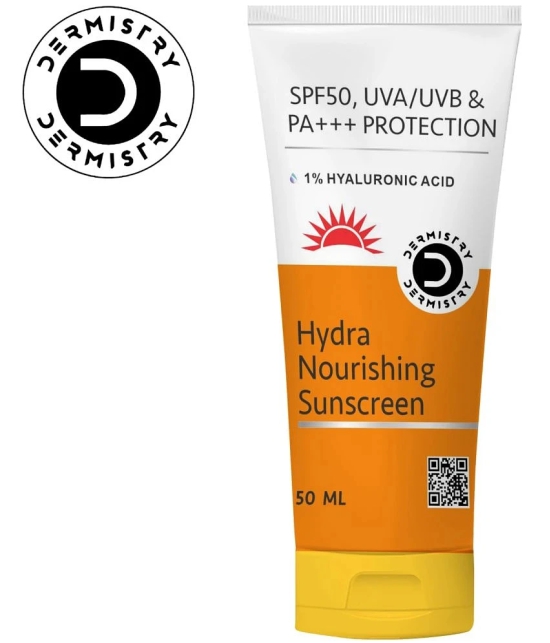 Dermistry 1% Hyaluronic Acid Hydra Nourishing Anti-Pollution Sunscreen Aqua Gel for Dry Skin SPF 50 UVA UVB PA+++ Sun Protection-50ml